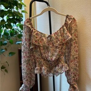 Puff Sleeve Blouse with Tie Front